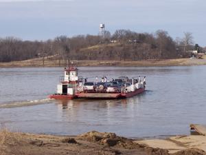 The Cave-in-Rock Ferry heads towards Illinois