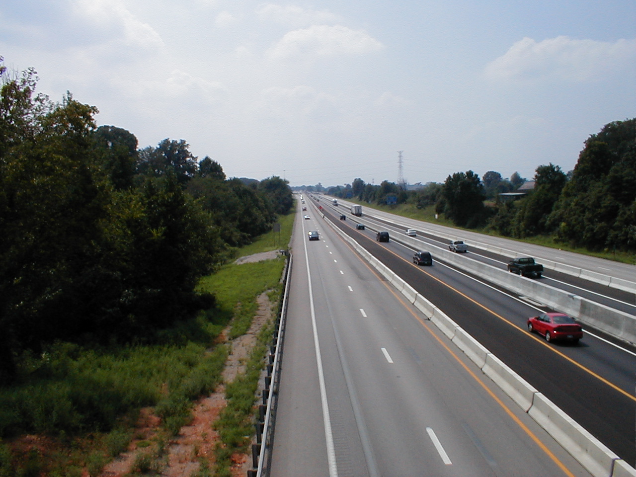 An overhead view of I-65 showing the split south bound lanes.