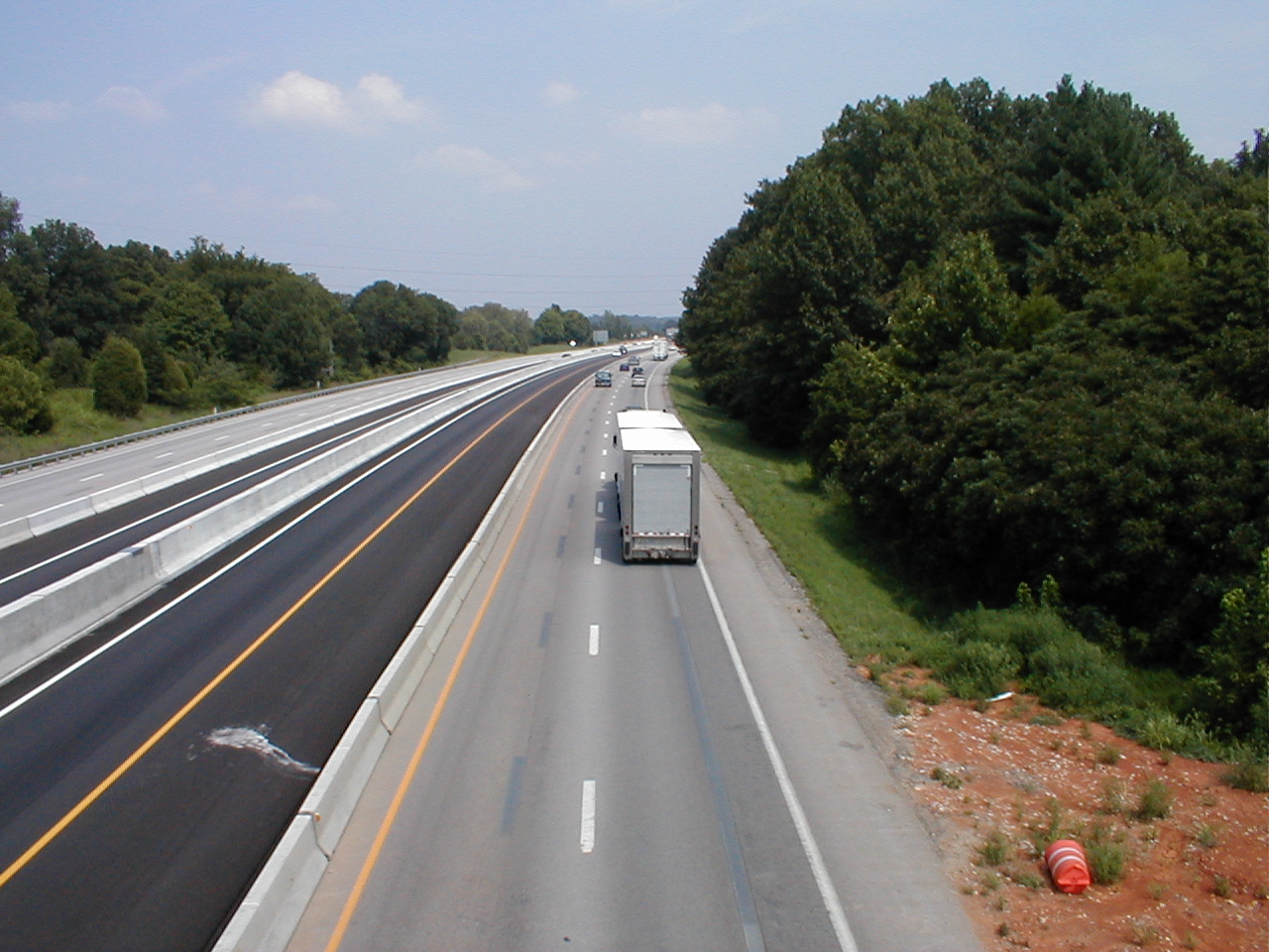 An overhead view of I-65 showing the shifted north bound lanes.