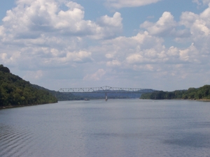 Matthew E. Welsh Bridge over the Ohio River viewed from downtown Brandenburg (Aug. 15, 2004).
