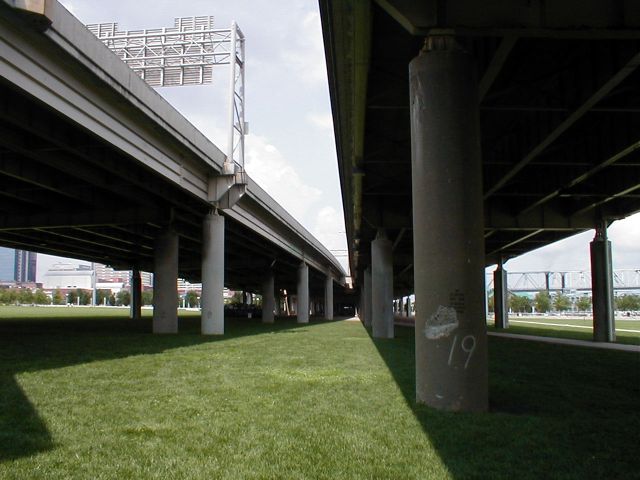 Underneath the I-64 viaduct through downtown Louisville (July 6, 2003)