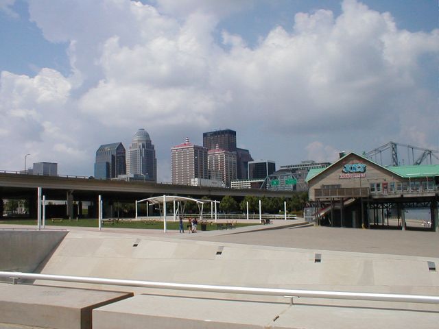 The I-64 viaduct and the Kentucky end of the George Rogers Clark Memorial bridge. (July 6, 2003)