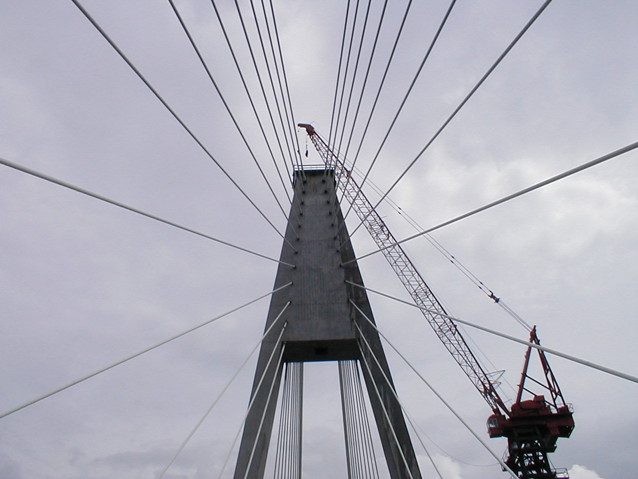 Cables connecting to the top of the south tower.
