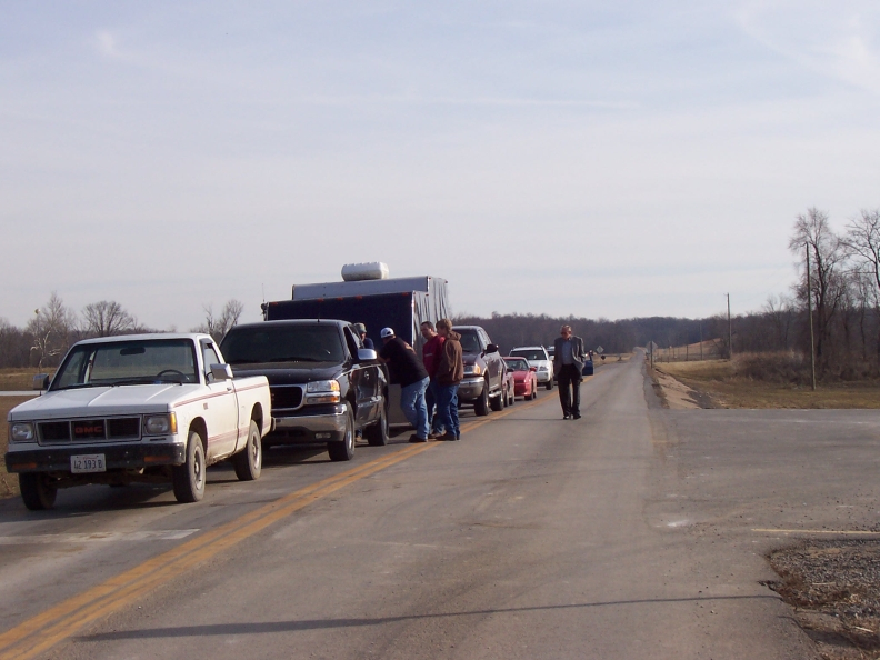 Illinois bound traffic awaiting the Cave-in-Rock Ferry