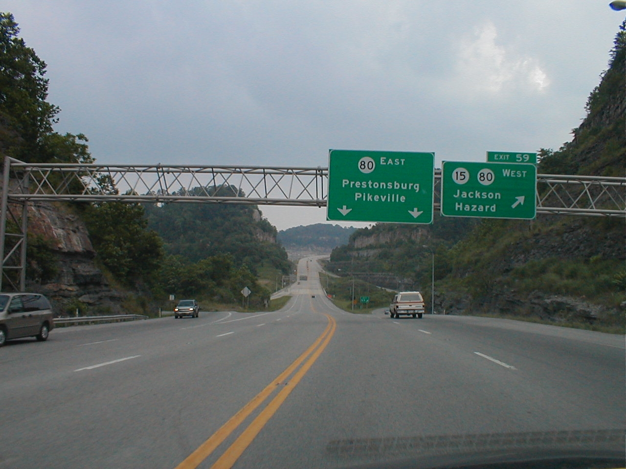 Exit 59. The eastern terminus of the parkway at KY 80 and KY 15 is nestled into this rock cut.