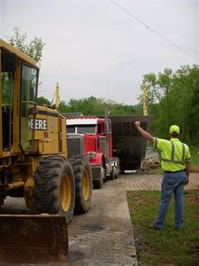 Heavy equipment used to get the new KY 214 ferry into the water.