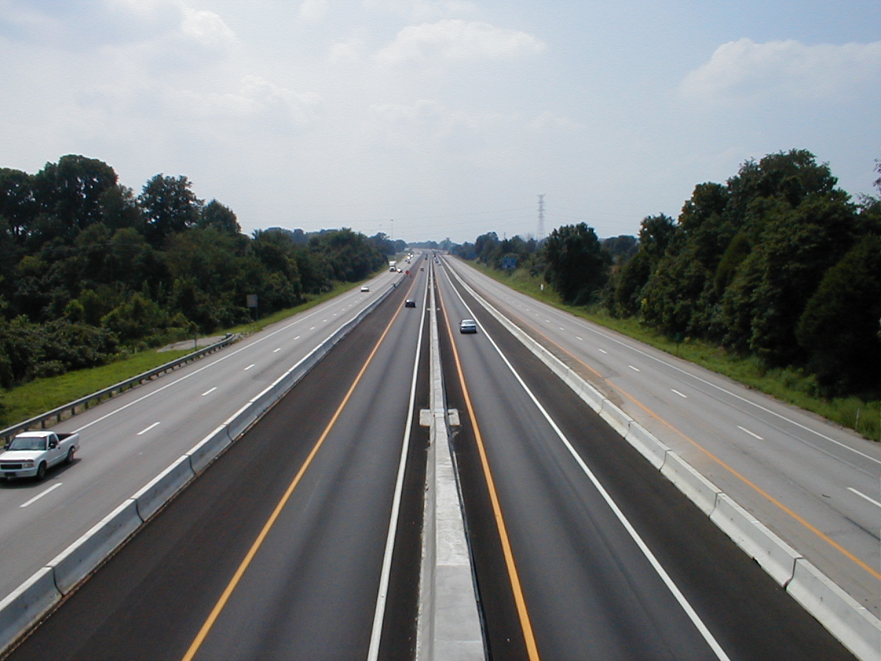 An overhead view of I-65 showing the split south bound lanes.