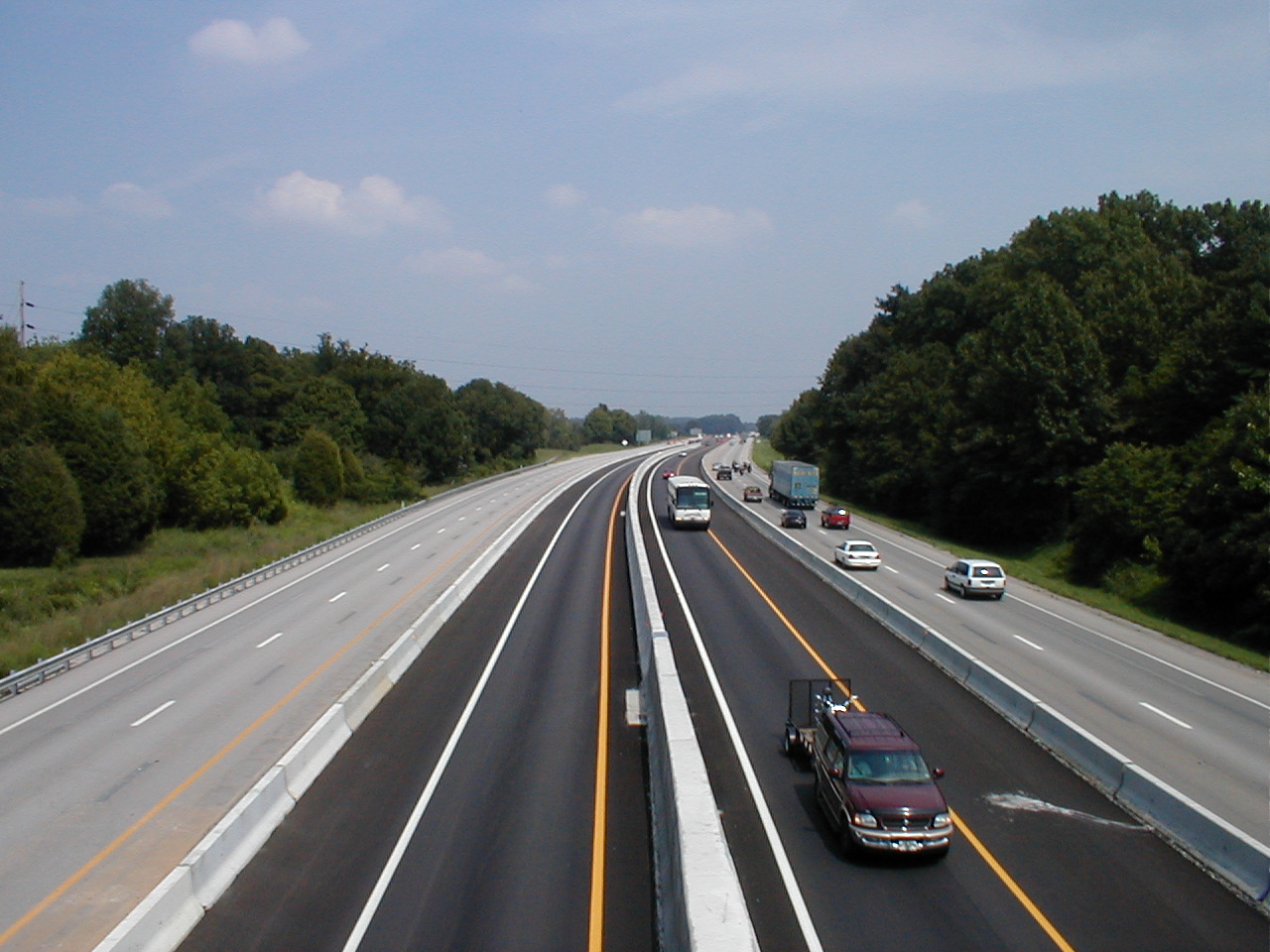 An overhead view of I-65 showing the beginning of the split in the south bound lanes.