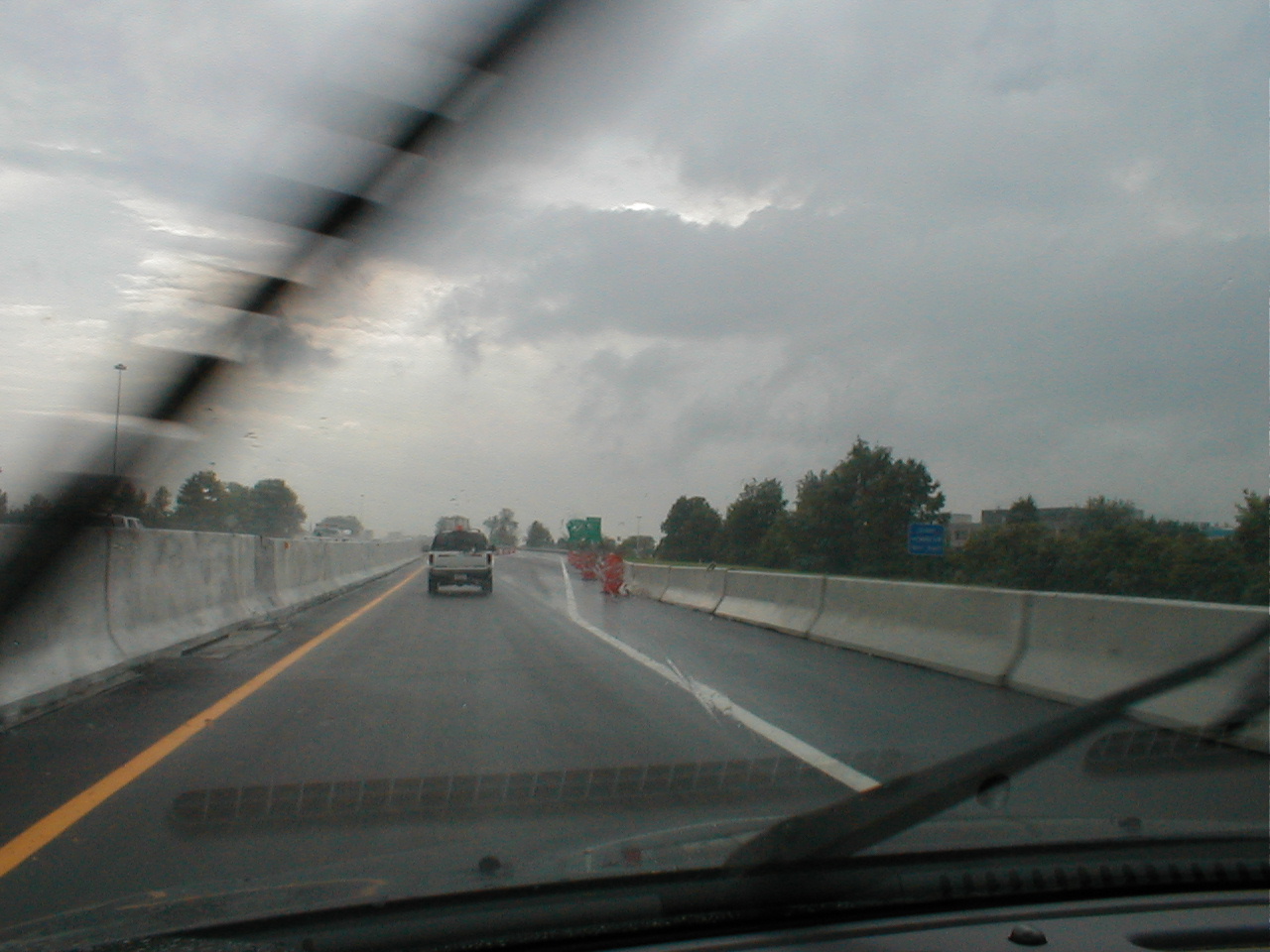 In the right lane of traffic during the unusual traffic split.