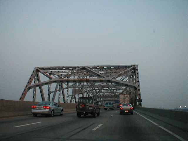 Entering the I-65 John F. Kennedy Bridge over the Ohio River at Louisville from the Indiana side.