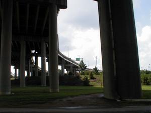 Underneath the Kennedy Bridge at the I-64-I-65-I-71 Spaghetti Junction interchange.