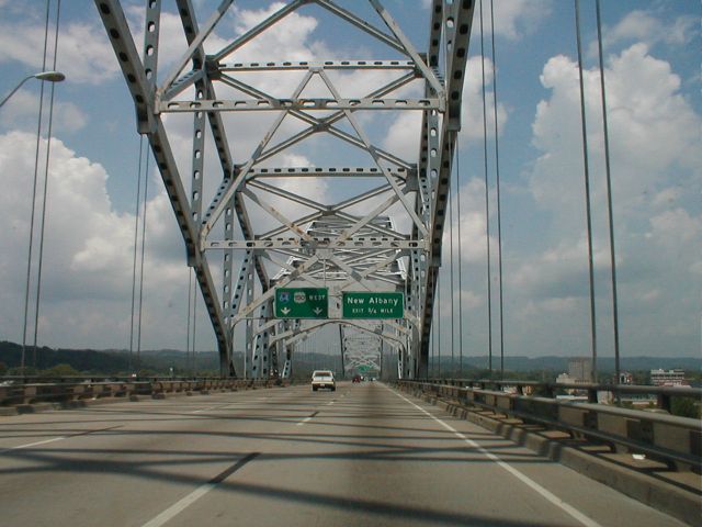 Heading north on I-64 entering Indiana via the Sherman Minton Bridge.