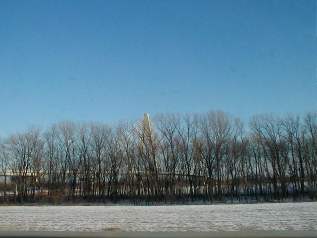 The US 231/Indiana 66 interchange at the Indiana approach to the bridge. (February 8, 2003)
