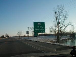 The US 231/Indiana 66 interchange at the Indiana approach to the bridge. (February 8, 2003)