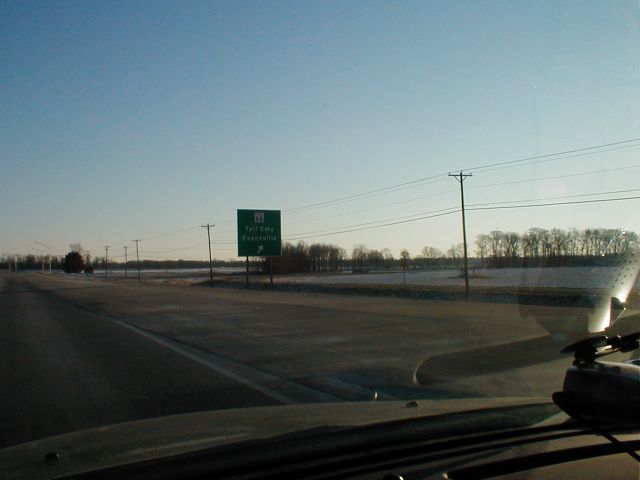 The US 231/Indiana 66 interchange at the Indiana approach to the bridge. (February 8, 2003)