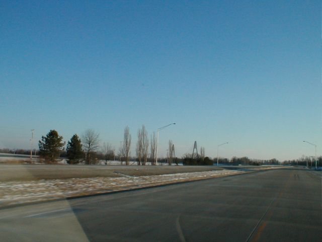 The US 231/Indiana 66 interchange at the Indiana approach to the bridge. (February 8, 2003)