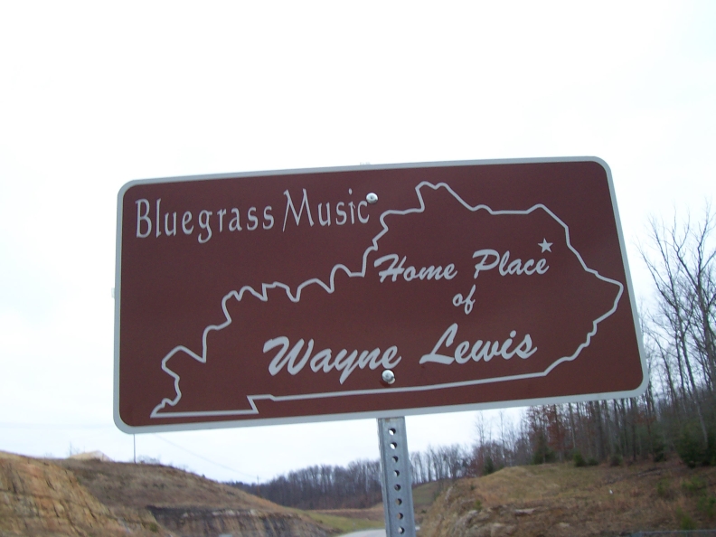 Sign denoting the birthplace of country music musician along KY 7 in Elliott County.