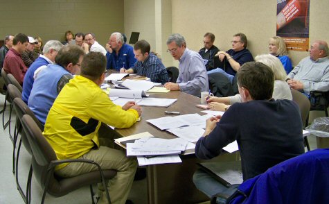 Transportation Cabinet engineers meet with representatives of Bizzack Construction, prime contractor for the interchange that will connect US 23 to new US 460