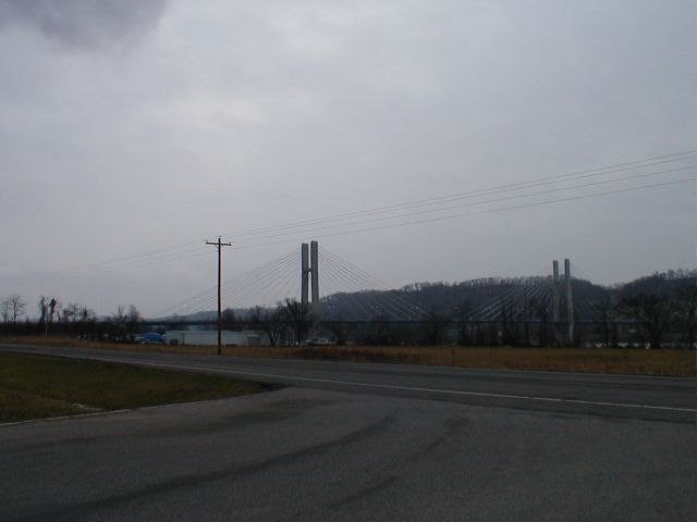 Looking towards the bridge from US 52-US 62-US 68 in Ohio north of the bridge.